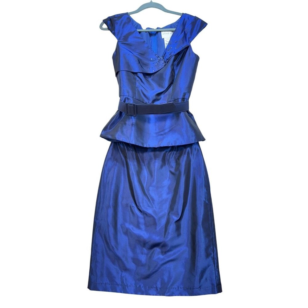 Alfred Angelo Peplum Evening Blouse & Skirt Set Size 4 Midnight Royal Blue Belte